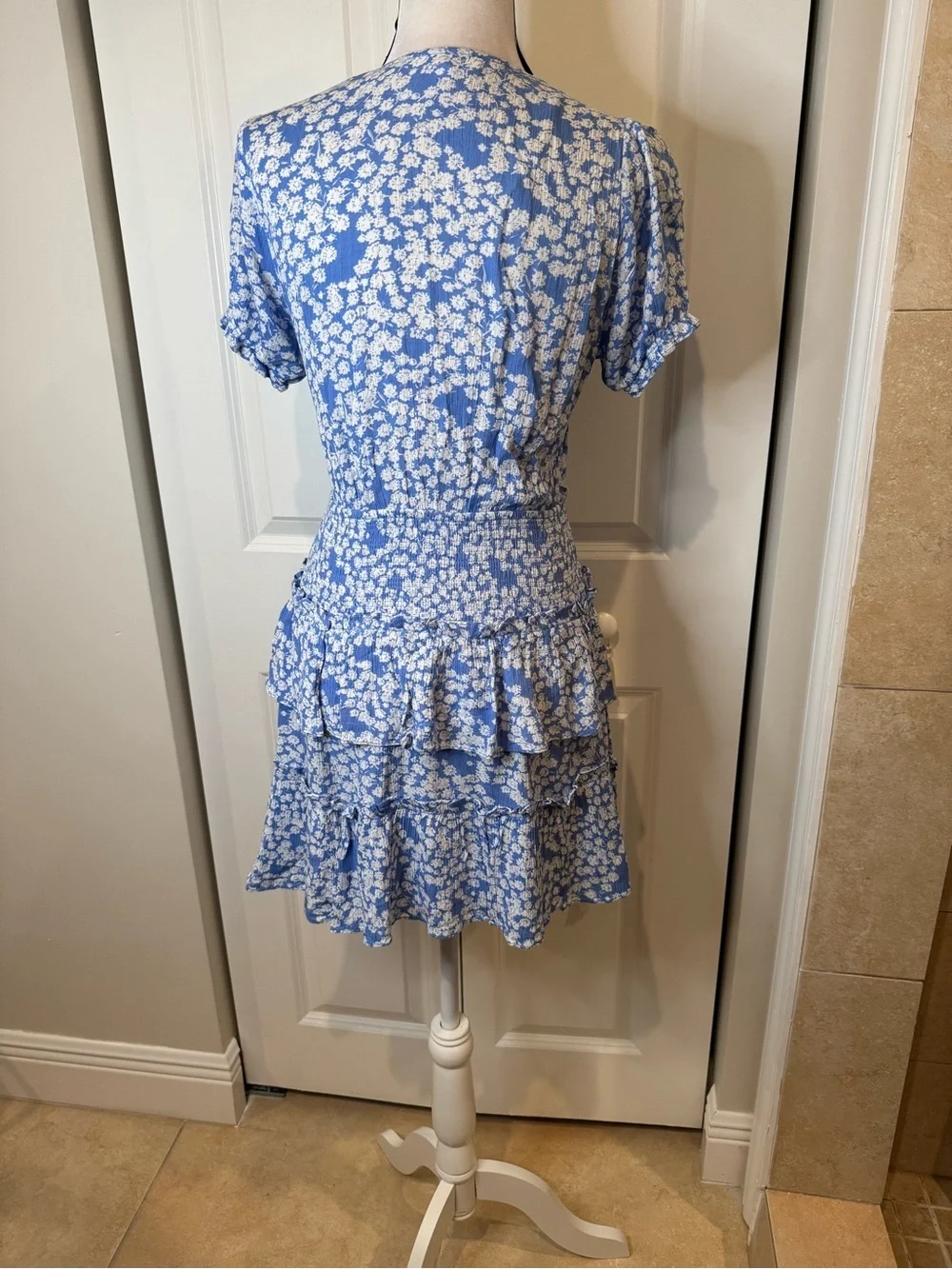 MABLE Blue Floral Cutout Tiered Mini Skirt Set
